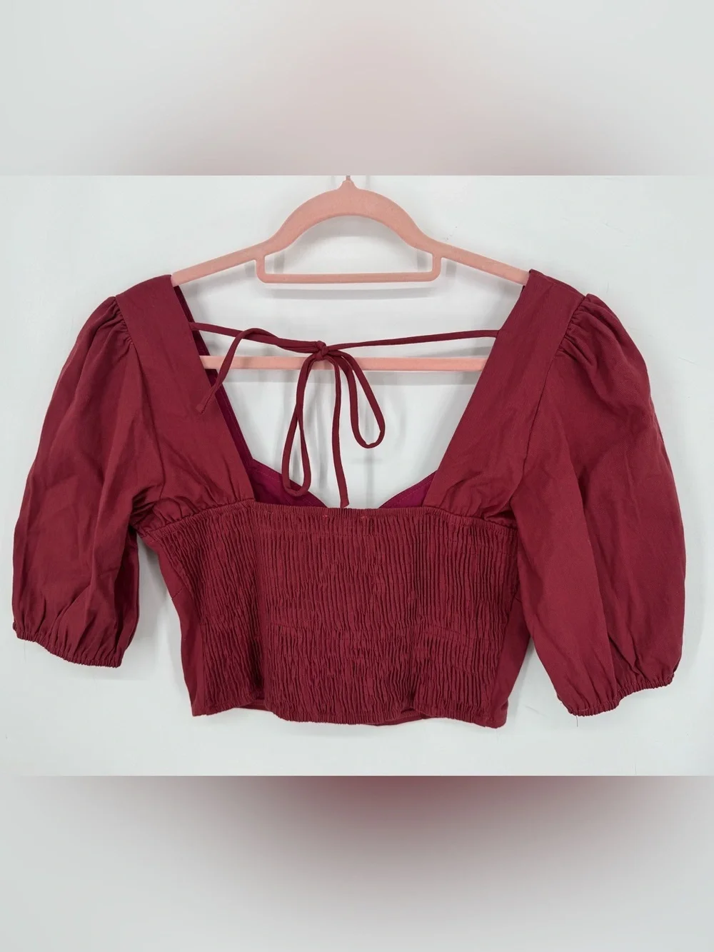 Eesome Boutique Boho Puff Sleeve Brick Red Earthy Crop Top NWT Size Medium